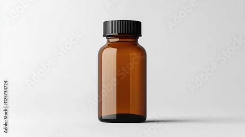 Brown plastic bottle with black cap isolated on white background mockup for packaging medications supplements liquids or powders without label