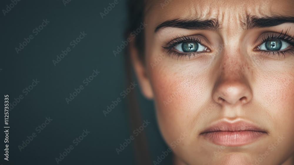 Emotional expression of a young woman close-up portrait studio setting intimate mood serious tone Emotional expression of a young woman close-up portrait studio setting intimate mood serious tone