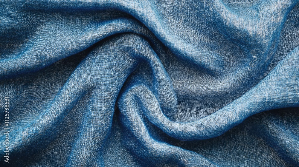 Blue cotton fabric texture with wavy folds natural abstract background for design and textile use Blue cotton fabric texture with wavy folds natural abstract background for design and textile use