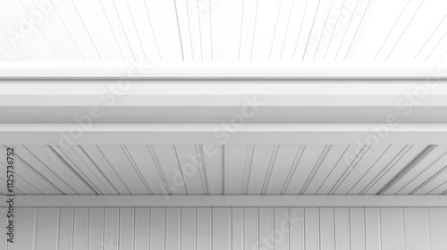 White plastic rain guttering system installed on a sandwich panel exterior, featuring sleek lines and a modern design against a minimalist white background, architecture, construction details. photo