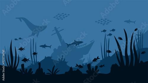 Landscape illustration of shipwreck in the sea