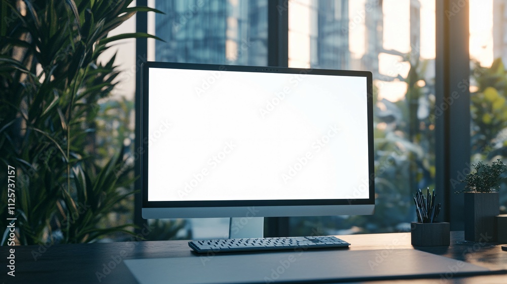 Modern Desktop Computer With Blank Screen In Office Setting