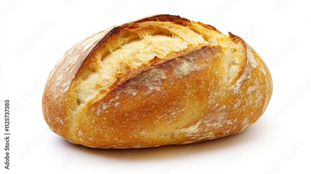 Vertical image of freshly baked sourdough bread showcasing a beautifully lifted crust ear on a clean white background Vertical image of freshly baked sourdough bread showcasing a beautifully lifted crust ear on a clean white background