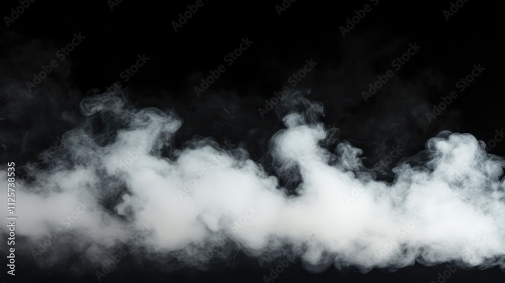 Dense white smoke swirling against a deep black background creating a dramatic and atmospheric visual effect for various creative projects.