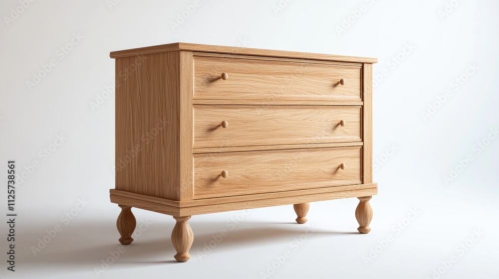 Minimalist wooden chest of drawers featuring three spacious drawers and elegant handles on a clean white background studio shot Minimalist wooden chest of drawers featuring three spacious drawers and elegant handles on a clean white background studio shot