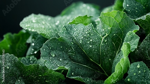 Close-up of fresh green leaves with water droplets. (2)