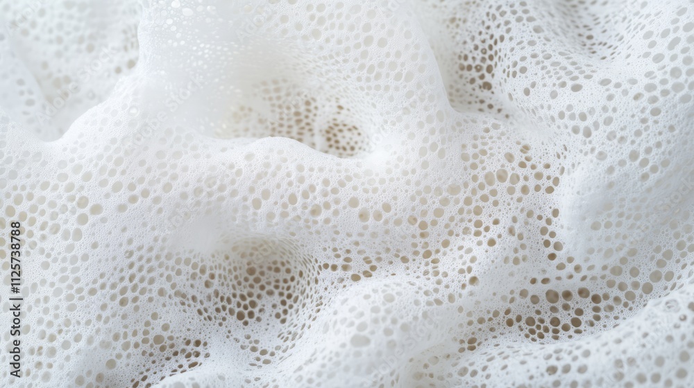 Naklejka premium Closeup of textured white foam net with a soft and airy appearance, ideal for backgrounds, layering, or product presentations, abstract, minimalistic, clean design.