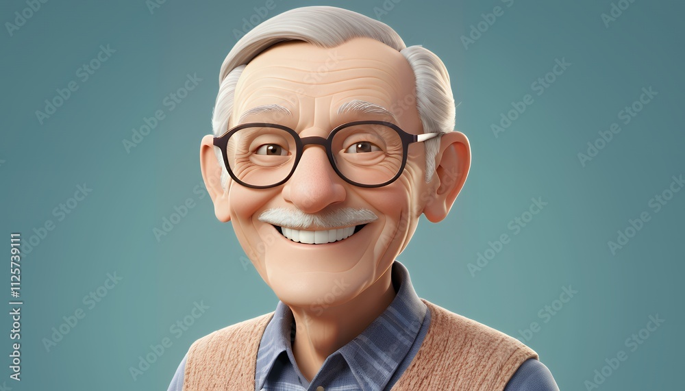 A digitally rendered portrait of a cheerful elderly man. His smile and kind eyes radiate positivity and warmth. A digitally rendered portrait of a cheerful elderly man. His smile and kind eyes radiate positivity and warmth.