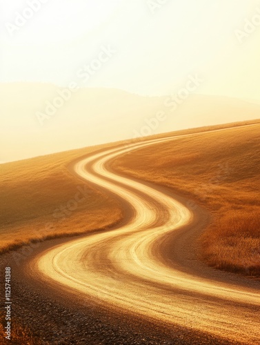 A curved running track leads into the distance, surrounded by golden grass and an expansive sky at sunset, inviting runners to explore. Generative AI