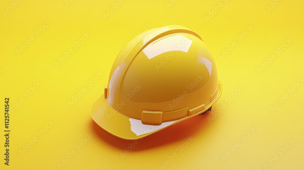 Yellow safety helmet on a vibrant yellow background symbolizing construction and safety in the workplace environment