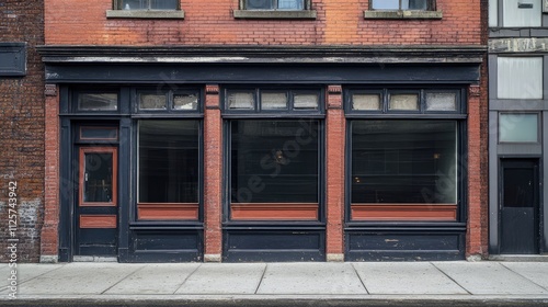 Facade of a vintage commercial building featuring classic windows and brick architecture in an urban setting.