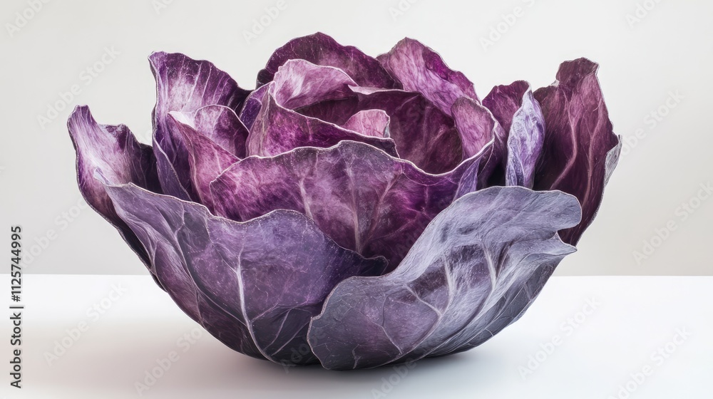 Whole red cabbage in a decorative bowl arrangement, showcasing vibrant purple and deep red hues with intricate leaf textures against a neutral background, food, healthy eating, natural produce. Whole red cabbage in a decorative bowl arrangement, showcasing vibrant purple and deep red hues with intricate leaf textures against a neutral background, food, healthy eating, natural produce.