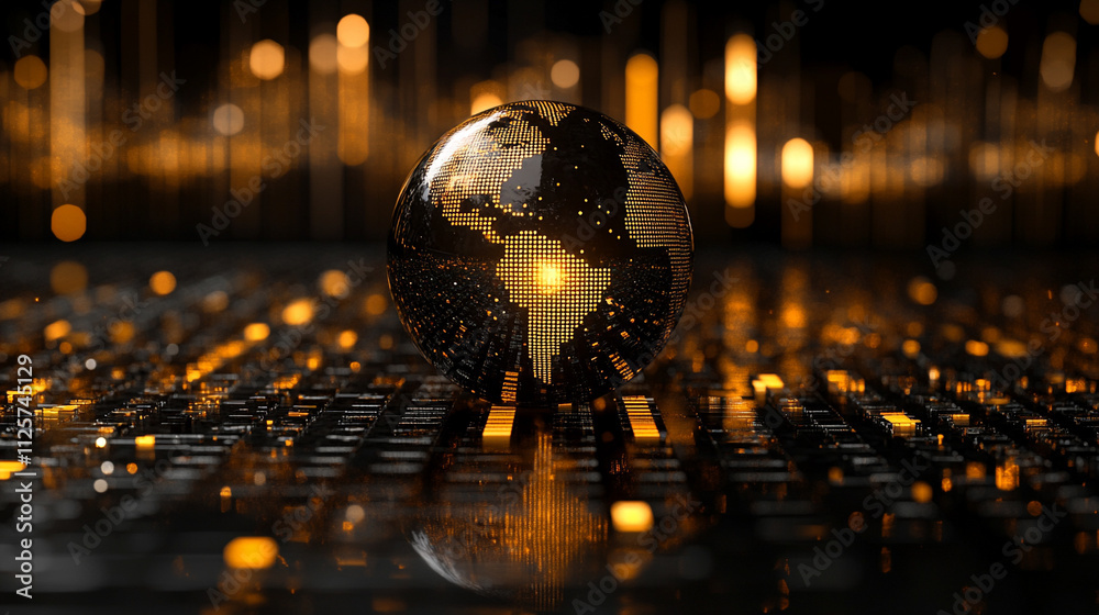 crystal-clear globe rests on a financial chart, symbolizing global markets, economic connections, sustainability, and the interdependence of finance and environmental stewardship crystal-clear globe rests on a financial chart, symbolizing global markets, economic connections, sustainability, and the interdependence of finance and environmental stewardship