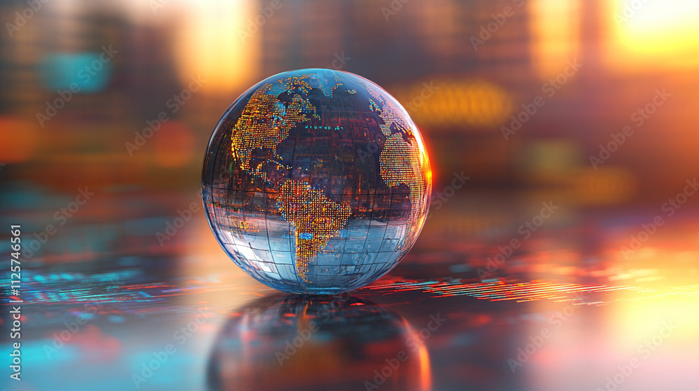 crystal-clear globe rests on a financial chart, symbolizing global markets, economic connections, sustainability, and the interdependence of finance and environmental stewardship crystal-clear globe rests on a financial chart, symbolizing global markets, economic connections, sustainability, and the interdependence of finance and environmental stewardship