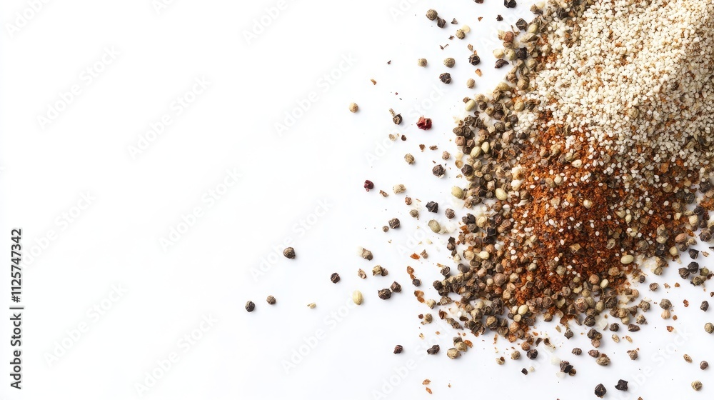Middle Eastern zaatar spice blend on a white background showcasing its rich texture and colors for culinary or food-related use Middle Eastern zaatar spice blend on a white background showcasing its rich texture and colors for culinary or food-related use