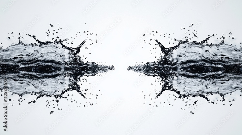 A symmetrical splash of water creates a dynamic visual effect against a light background, showcasing fluid motion and energy. A symmetrical splash of water creates a dynamic visual effect against a light background, showcasing fluid motion and energy.
