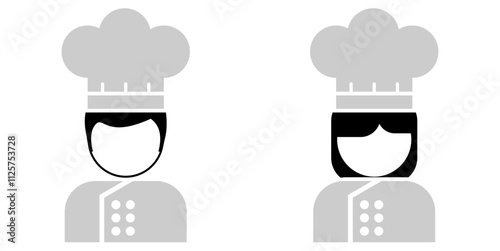 chef kitchen with toque and uniform, food eatery culinary restaurant cook, icon profile in two gender for job profession vector