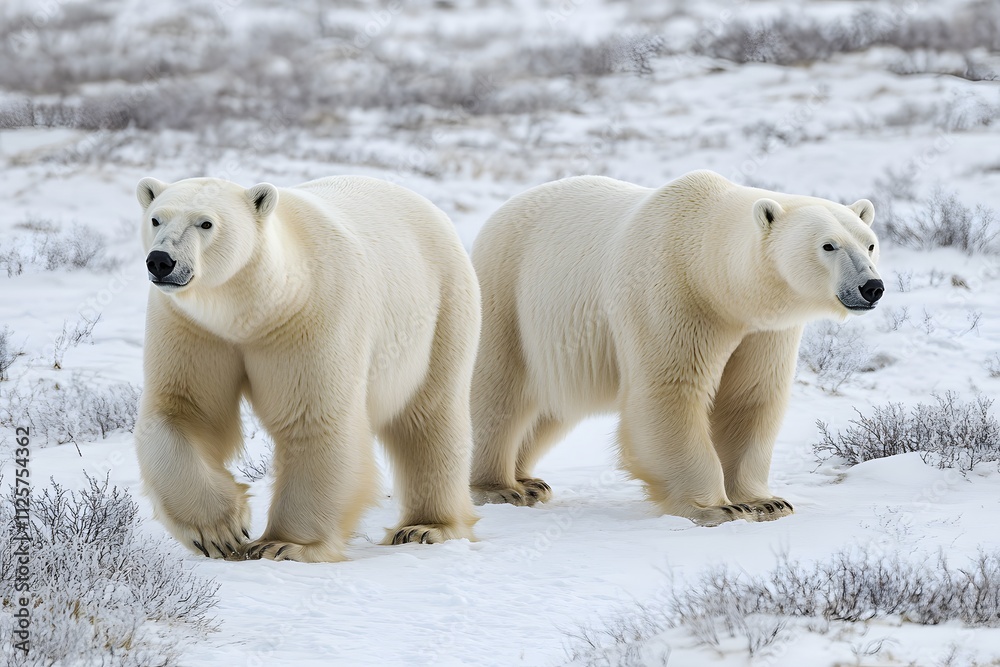 Fototapeta premium Polar Bears in Windswept Arctic Tundra Landscape
