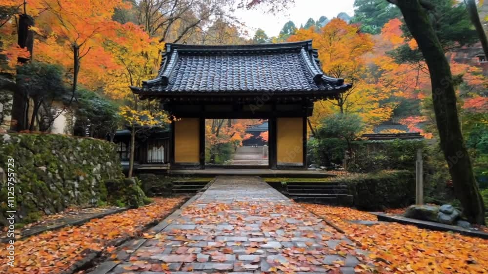 Autumn fall foliage trees and temples in Asia