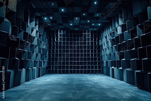 Dark Teal Anechoic Chamber with Geometric Sound Absorption Panels photo