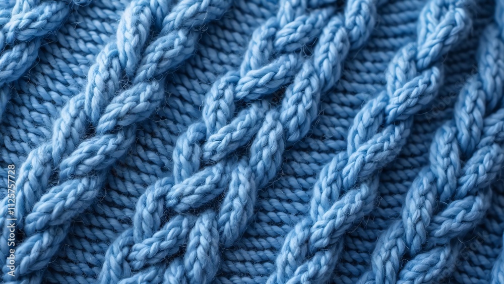 Detailed Blue Knitted Sweater Texture, Intricate Cable Knit Stitch Pattern Detailed Blue Knitted Sweater Texture, Intricate Cable Knit Stitch Pattern