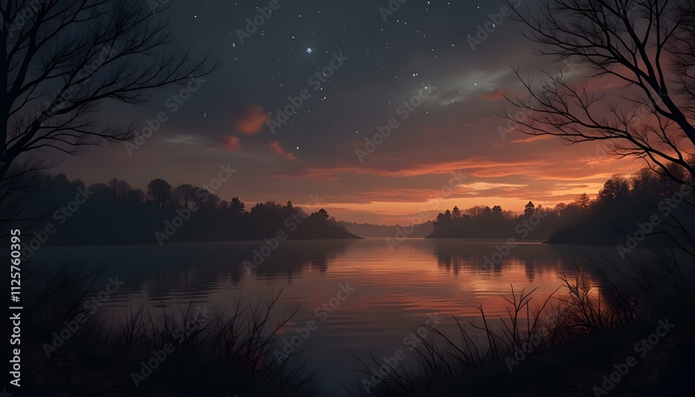 Naklejka premium sunset over the lake