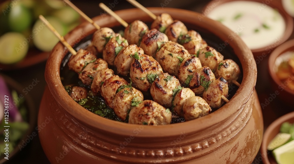 Marinated Chicken Kebab in Traditional Clay Pot Marinated Chicken Kebab in Traditional Clay Pot