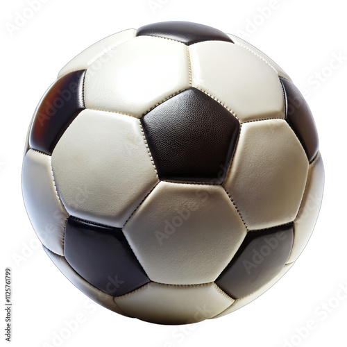This soccer ball with a classic black and white design stands alone against a transparent background perfect for sports promotions or educational materials