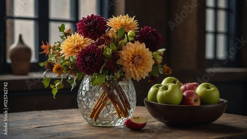 Wallpaper Mural Autumn floral arrangement with dahlia and apples Torontodigital.ca
