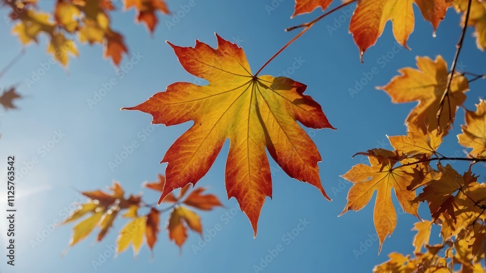 Autumn maple branch with vibrant yellow orange leaves Autumn maple branch with vibrant yellow orange leaves