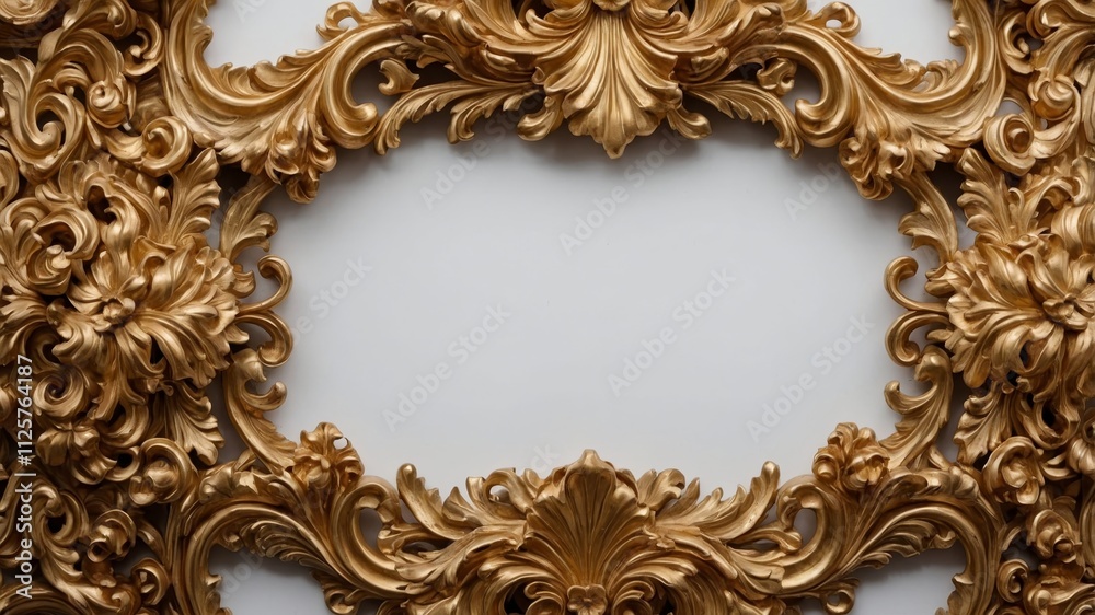 Baroque gold decoration on elegant white backdrop Baroque gold decoration on elegant white backdrop