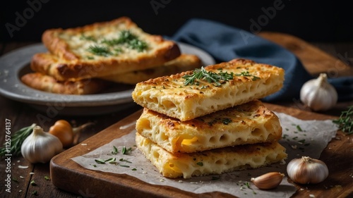 Baked cheese and garlic breadsticks freshly made