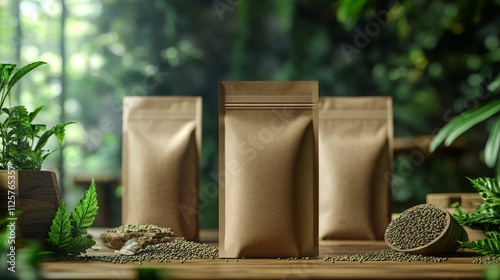 Sustainable Hemp Protein Packaging Plant-Based Protein Source in Eco-Friendly, Kraft Paper Pouches photo