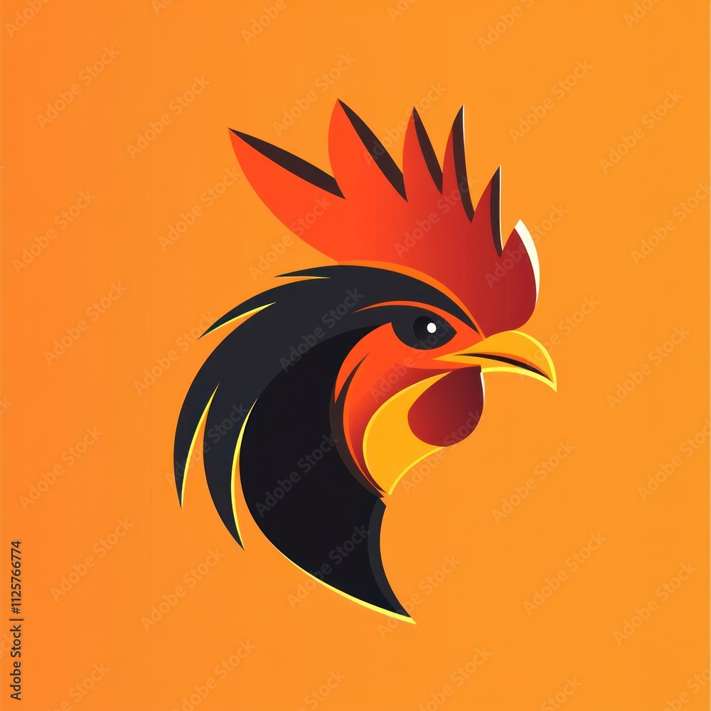 Obraz premium Rooster head profile, stylized illustration.