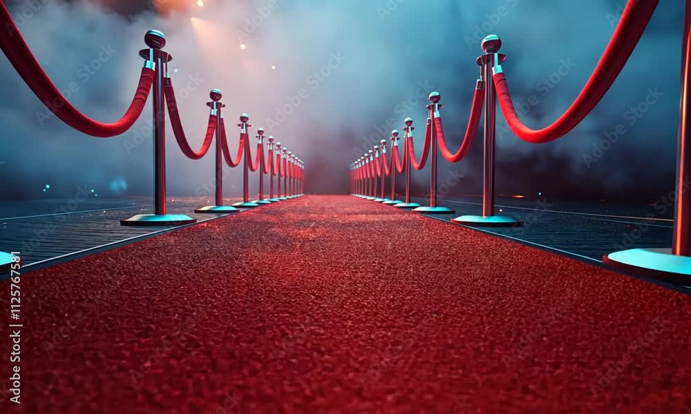 Red carpet entrance with velvet ropes.