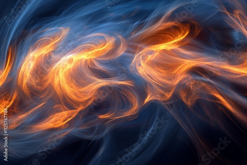 Abstract Flowing Smoke with Fiery Orange Hues and Soft Blue Background Creating a Dynamic and Ethereal Visual Experience