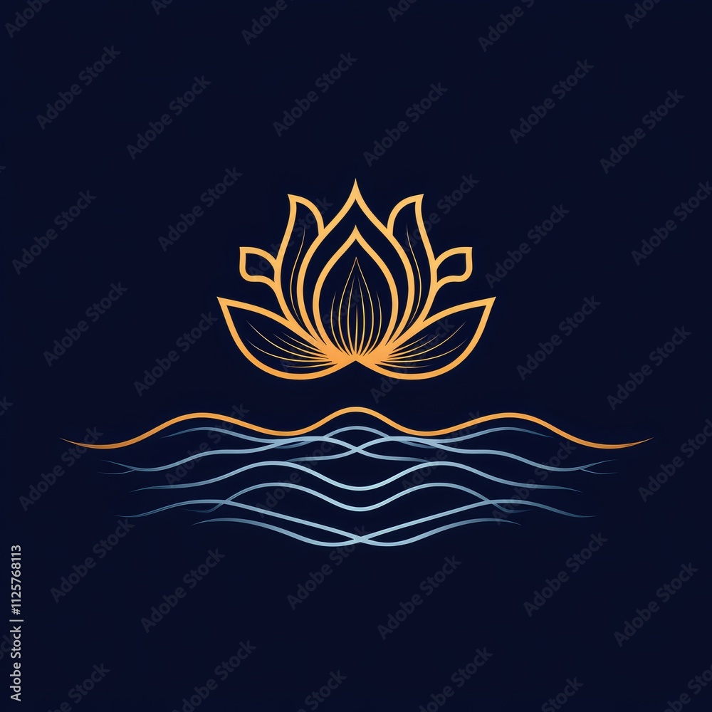 A minimalist lotus flower design above wavy lines, symbolizing tranquility and nature. A minimalist lotus flower design above wavy lines, symbolizing tranquility and nature.