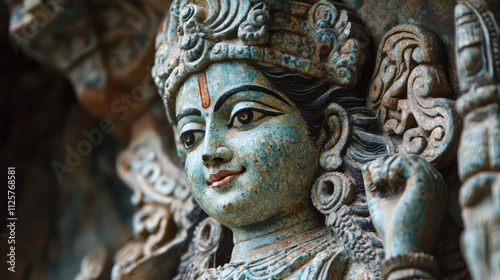 Vishnu is the god of Preservation, the great maintainer who often appears in various incarnations (avatara) to provide salvation for humanity. Some of his best-known avatars, who are tremendously pop  photo