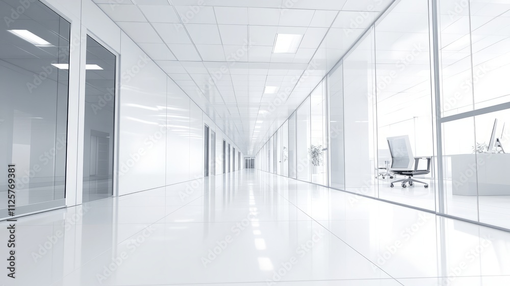 Fototapeta premium Clean office space with white walls and floors.