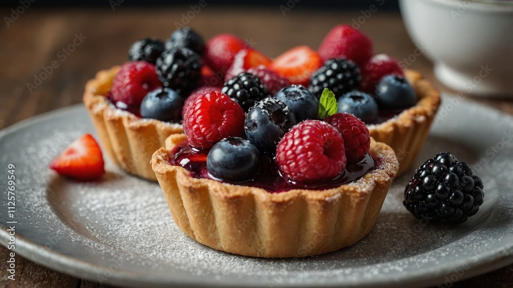 Fresh berry tartlet captured in vertical shot Fresh berry tartlet captured in vertical shot