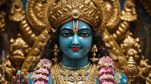 Vishnu is the god of Preservation, the great maintainer who often appears in various incarnations (avatara) to provide salvation for humanity. Some of his best-known avatars, who are tremendously pop  photo