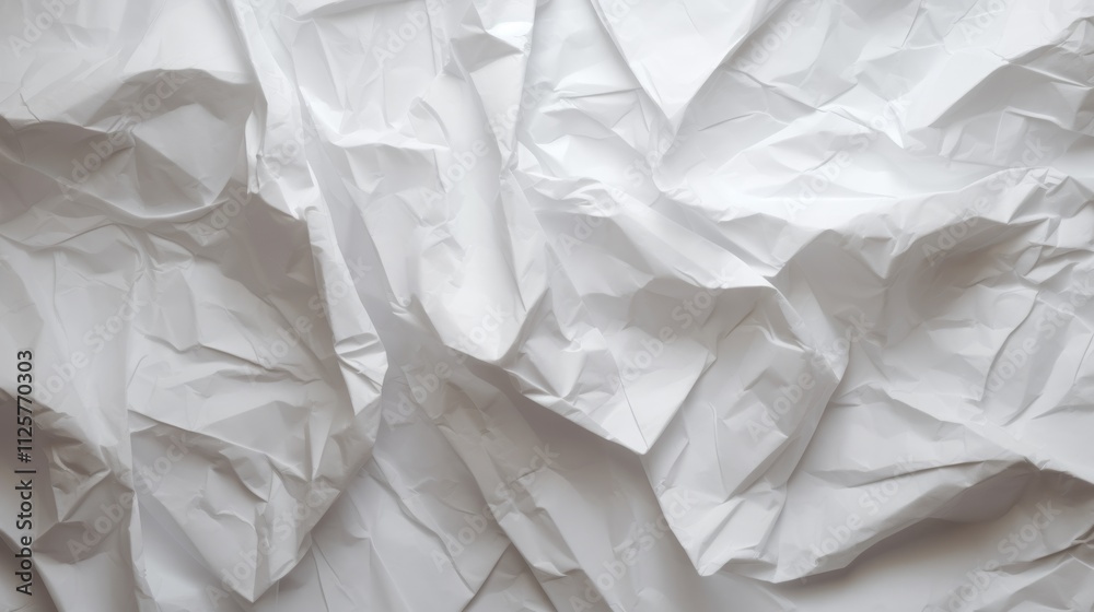 Obraz premium Detailed crumpled white paper with faint grid lines, The texture reveals pronounced folds and creases