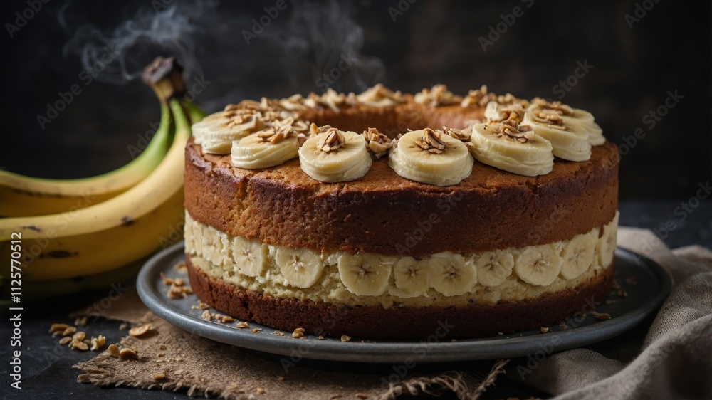 Freshly baked moist banana cake out of oven Freshly baked moist banana cake out of oven