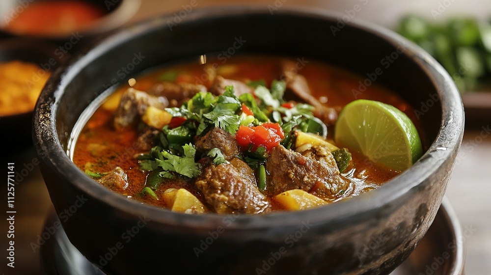 A fragrant soup brimming with tender meat and vegetables, enriched with spices and served with lime and sambal on the side. Artfully placed in a traditional bowl, exuding warmth. A fragrant soup brimming with tender meat and vegetables, enriched with spices and served with lime and sambal on the side. Artfully placed in a traditional bowl, exuding warmth.