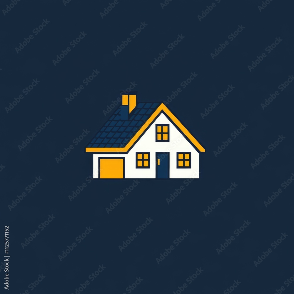 A simple illustration of a house with a solar panel roof and a garage. A simple illustration of a house with a solar panel roof and a garage.