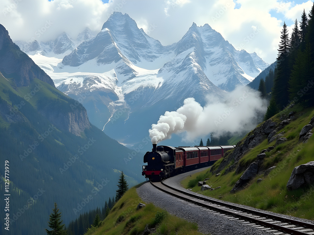 Dampflok fährt durch die Alpenlandschaft - Ki generiert Dampflok fährt durch die Alpenlandschaft - Ki generiert