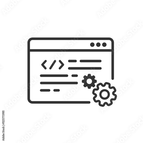 設定歯車とWebブラウザーのベクターアイコン(線画・白黒)