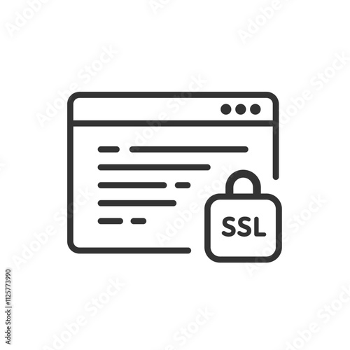 常時SSL化のセキュリティとWebブラウザーのベクターアイコン(線画・モノクロ)