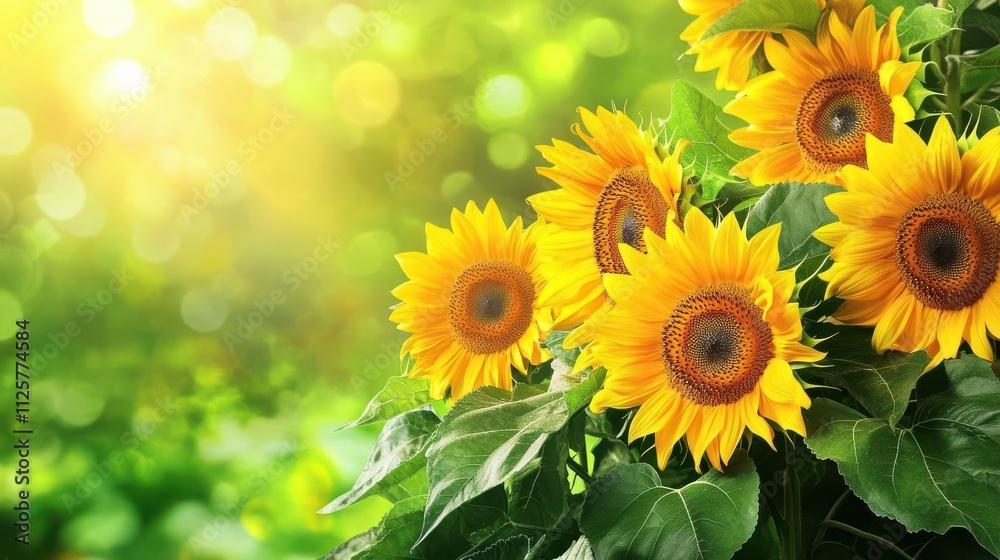 Obraz premium A vibrant display of sunflowers basking in sunlight, symbolizing beauty and nature's bounty.