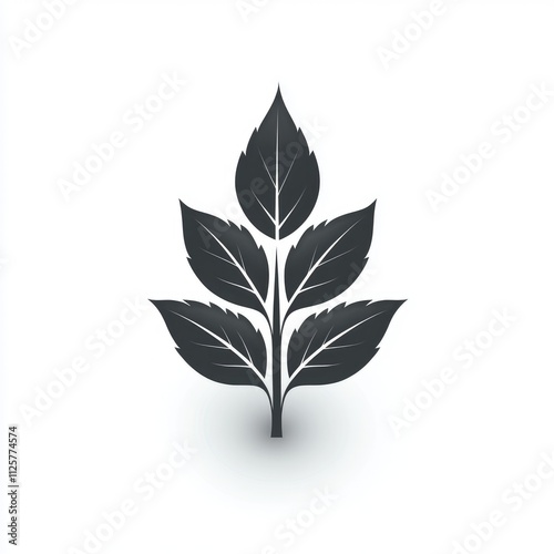 A stylized black leaf design with multiple leaflets on a white background.